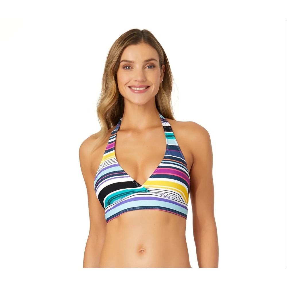 Anne Cole Womens Size D Barcode Striped Halter Bikini Top Swimsuit $64 1846